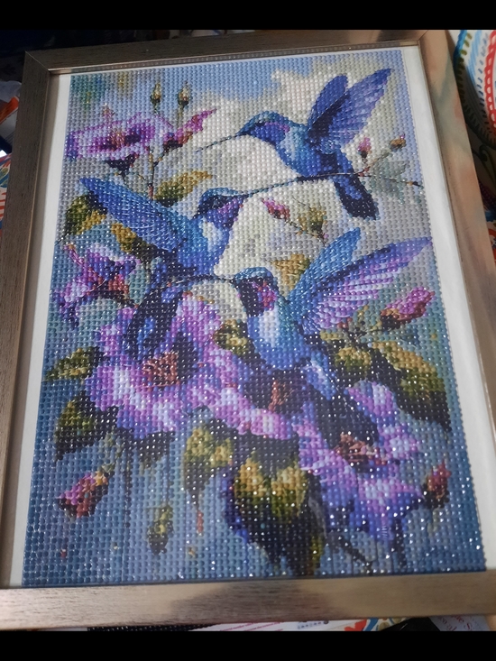 Other - Framed Hummingbird Diamond Art Mosaic - Blue & Purple Floral